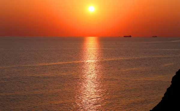 Kaunis Kuva Maisema Auringonlasku Merimaisema Puita Oksia — kuvapankkivalokuva