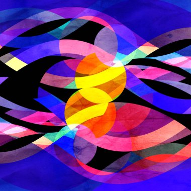 Farklı renkli dalga elemanları ile soyut suluboya parlak arka plan