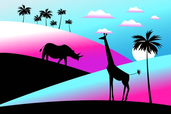 동물 실루엣을 사용 한 아프리카에 대한 희미 한 삽화 — 스톡 벡터