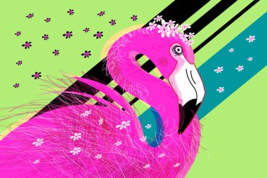 Renkli vektör illüstrasyonuyla sevimli pembe Flamingo