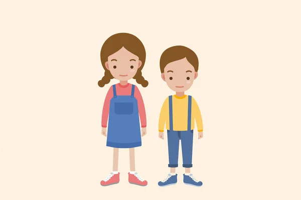 Cute boy and girl isolated on Beige background. — Stock Vector
