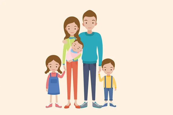 Retrato familiar de los padres y sus hijos — Vector de stock