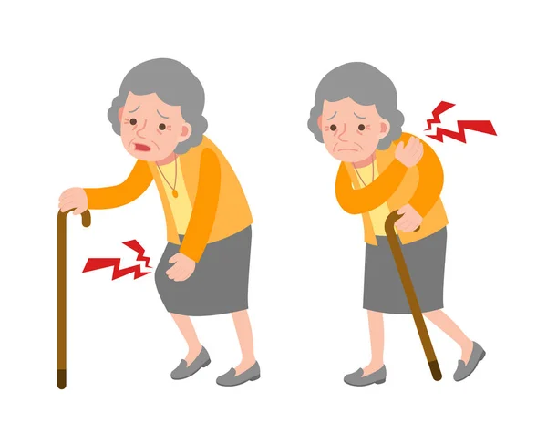 Senior Kvinna med smärta i kroppen — Stock vektor