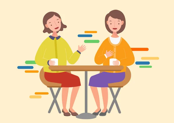 Zwei Frauen reden und trinken Kaffee in einem Café. — Stockvektor