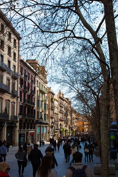 Barcelona Spanien Februar 2018 Avinguda Del Portal Angel Plaza Catalunya — Stockfoto