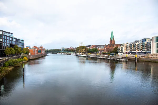 Bremen Tyskland Oktober 2019 Utsikt Över Staden Weser Floden Och — Stockfoto