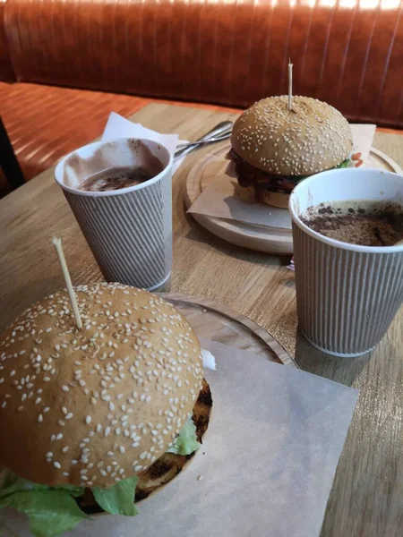 Burger Und Kaffee Café Fast Food — Stockfoto