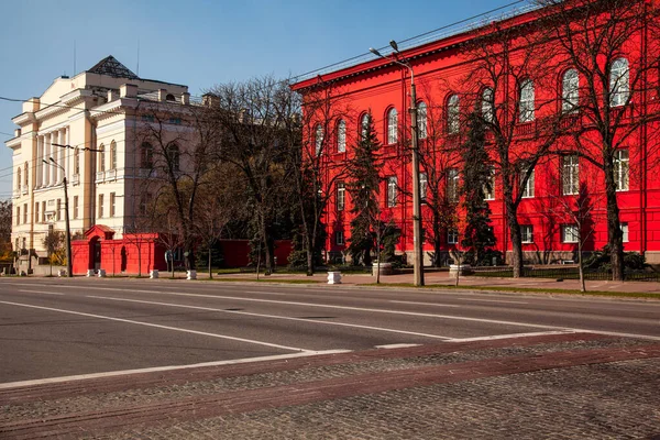 Taras Shevchenko National University in Kyiv, red building.