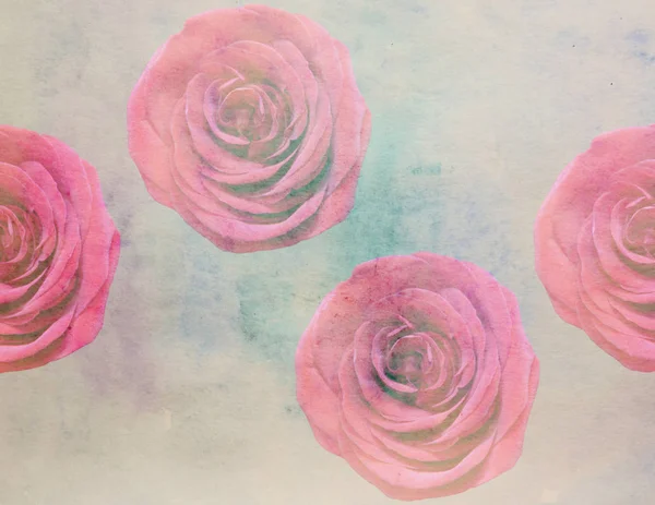 Aquarelle scénique florale avec des roses, faite avec des filtres de couleur — Photo