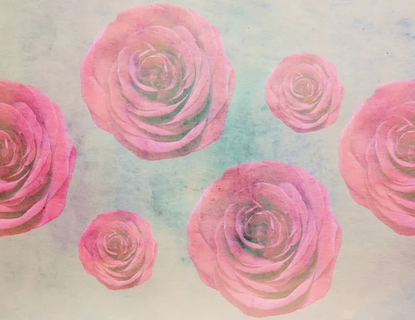Aquarelle scénique florale avec des roses, faite avec des filtres de couleur — Photo