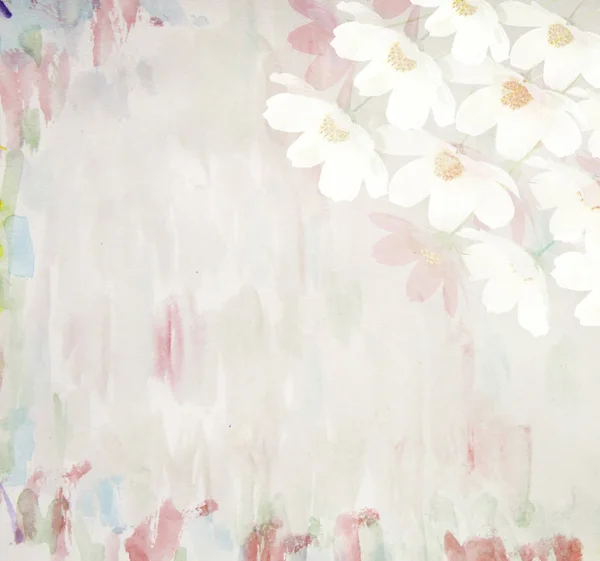 Pintoresco fondo de acuarela floral de verano, hecho con color —  Fotos de Stock