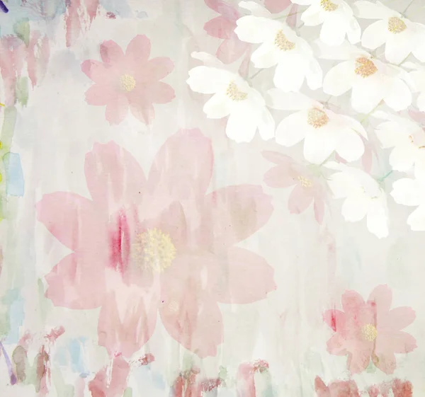 Verão pitoresco fundo aquarela floral, feito com cor — Fotografia de Stock