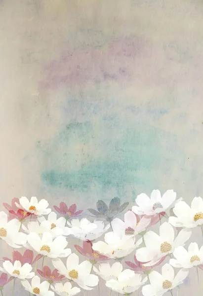 色で作られた、美しい夏花の水彩画背景 ストック写真
