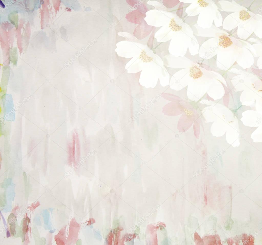 Picturesque summer floral watercolor background, made with color