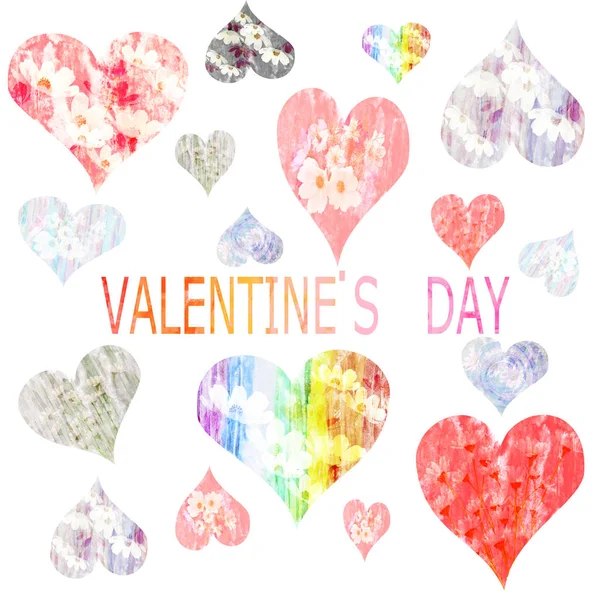 Collection of hearts with flowers painted in watercolor for Vale — Stock Photo, Image