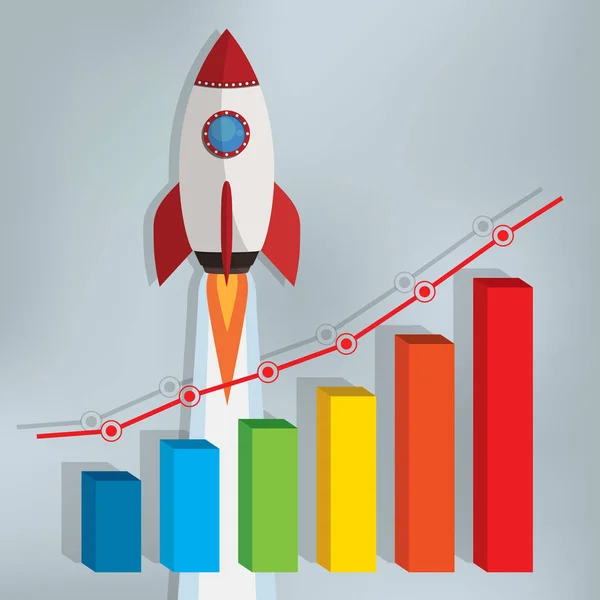 Gráfico de negócios com um foguete subindo . —  Vetores de Stock