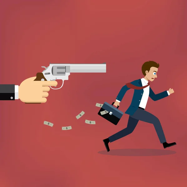 Businessman running away from gunman. — Stock Vector