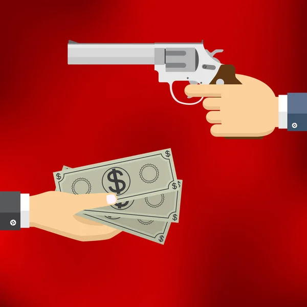 Hand holding pistool en hand geld geven. — Stockvector