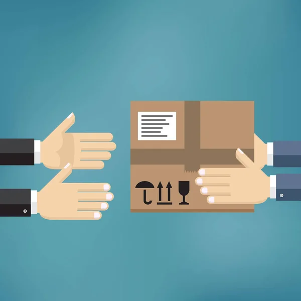 Hands giving cardboard package to another hands. Stock Illustration