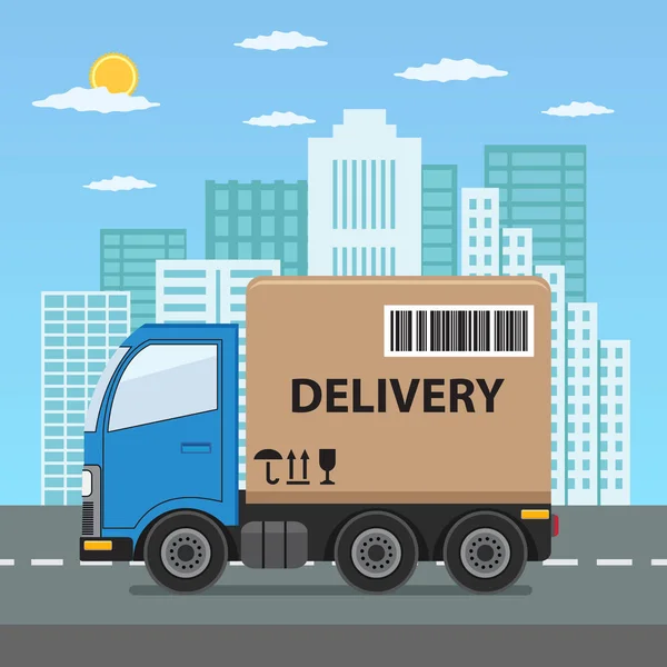 Camion de livraison avec boîte en carton . Vecteurs De Stock Libres De Droits