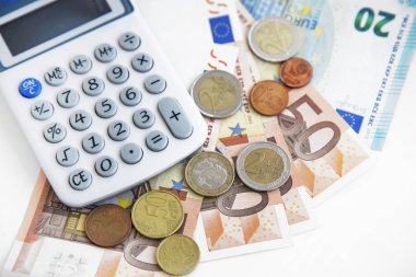 Office hesap makinesi ve euro para birimi para