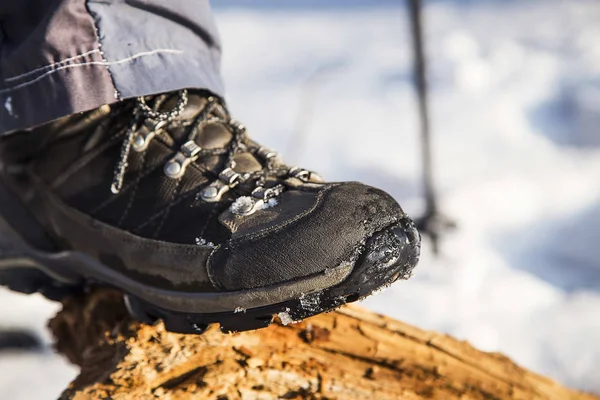 Winter mountain boots closeup