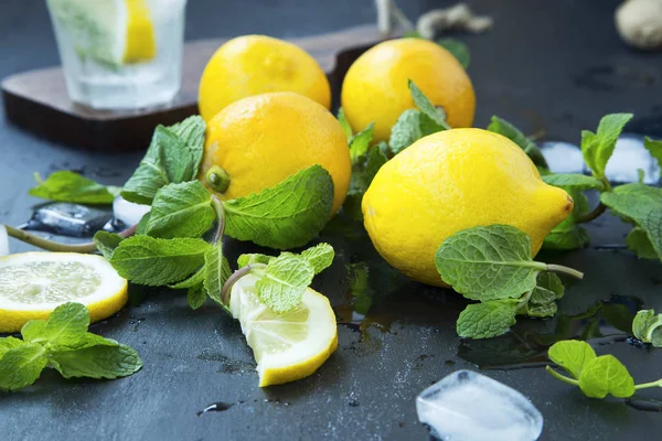 Ingredientes de mojito con limones y hojas de menta — Foto de Stock