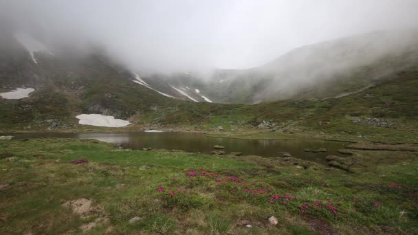 Bergsee mit Nebel Zeitraffer-Landschaft — Stockvideo