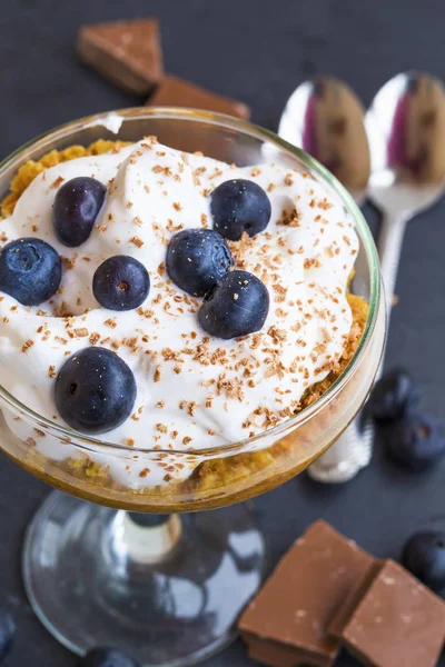 Cup tiramisu dessert with blueberries — Stock Photo, Image