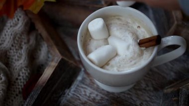 Şekerlemeli ve tarçınlı sıcak çikolata bardağı.