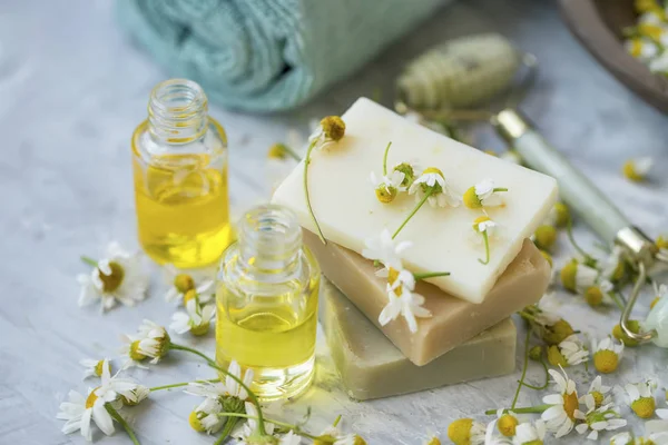 Natural spa with soap and essential oils