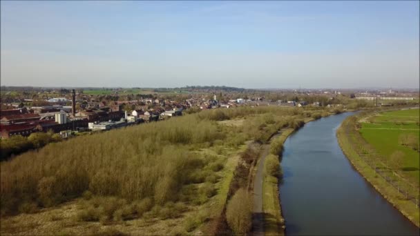 Aerial View Aerial Canal Transport Goods Barge — Stock Video