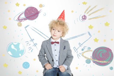  curly boy in cone hat clipart