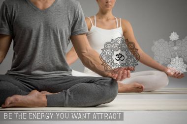 Couple sitting in lotus position   clipart