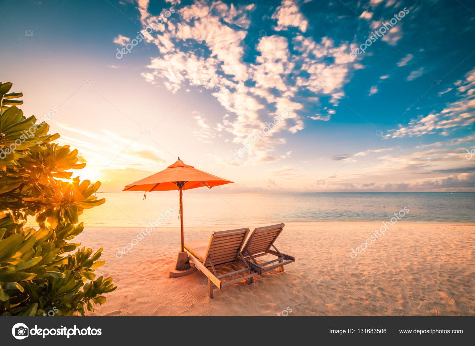 Beautiful Beach Background For Summer Travel With Sun Coconut Tree And Beach Wooden Bed On Sand With Beautiful Blue Sea And Blue Sky Summer Mood Sun Beach Background Concept Stock Photo Image