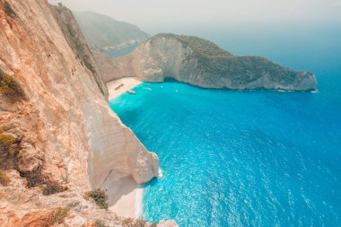 Navagio plaj batık Zakynthos Adası Yunanistan ile. Yaz seyahat tatil tatil arka plan.