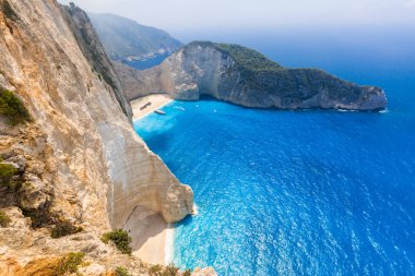 Navagio plaj batık Zakynthos Adası Yunanistan ile. Yaz seyahat tatil tatil arka plan.