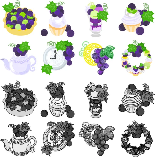 The various icons about grapes — Stock Vector