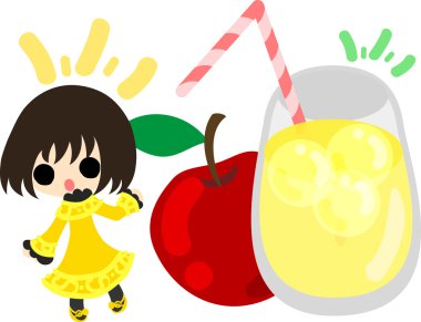 Bir elma ve bir kız şirin çizimi