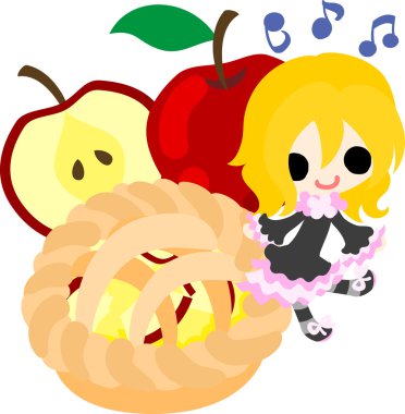 Bir elma ve bir kız şirin çizimi