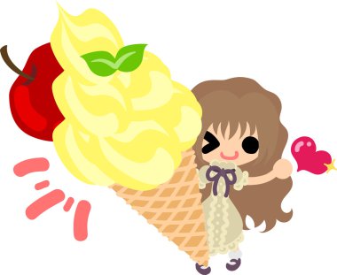 Bir elma ve bir kız şirin çizimi