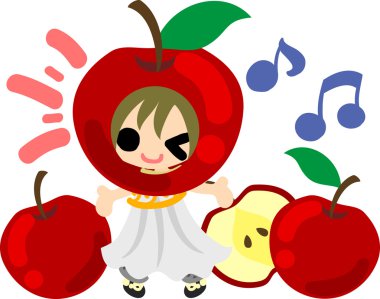 Bir elma ve bir kız şirin çizimi