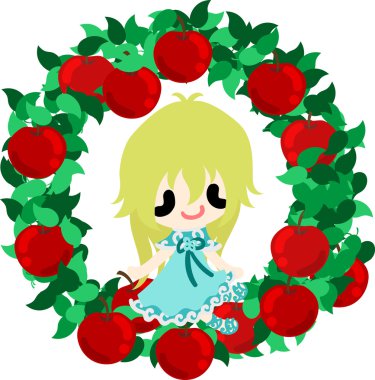 Bir elma ve bir kız şirin çizimi