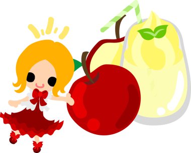 Bir elma ve bir kız şirin çizimi