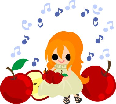 Bir elma ve bir kız şirin çizimi