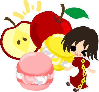 Bir elma ve bir kız şirin çizimi