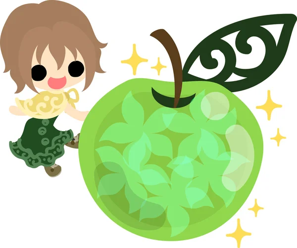 Симпатична ілюстрація яблука і дівчини — стоковий вектор