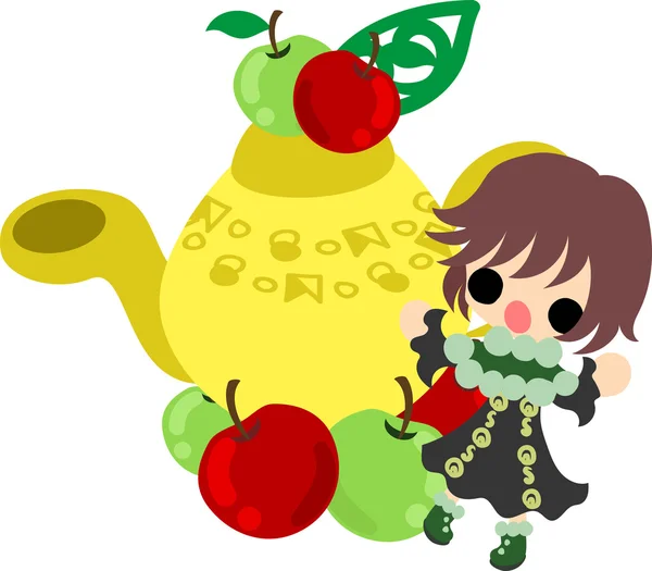 Die niedliche Illustration eines Apfels und eines Mädchens — Stockvektor