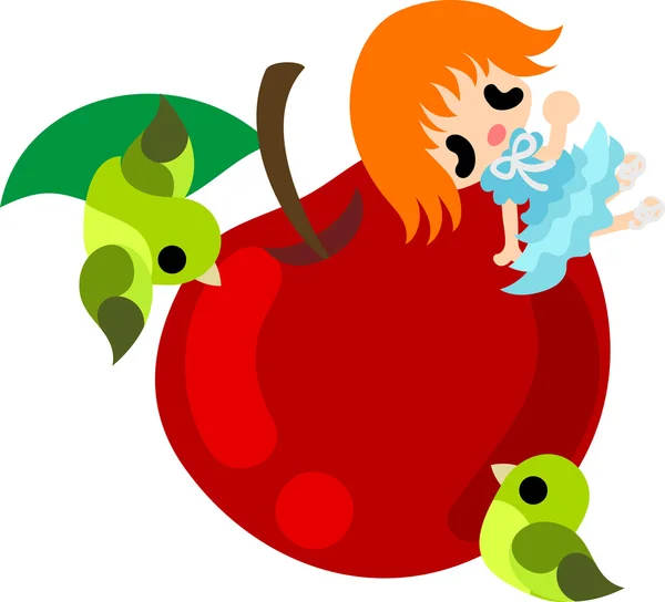 Egy alma és egy lány aranyos illusztrációja — Stock Vector