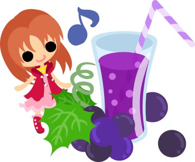 Üzüm ve bir kız şirin çizimi